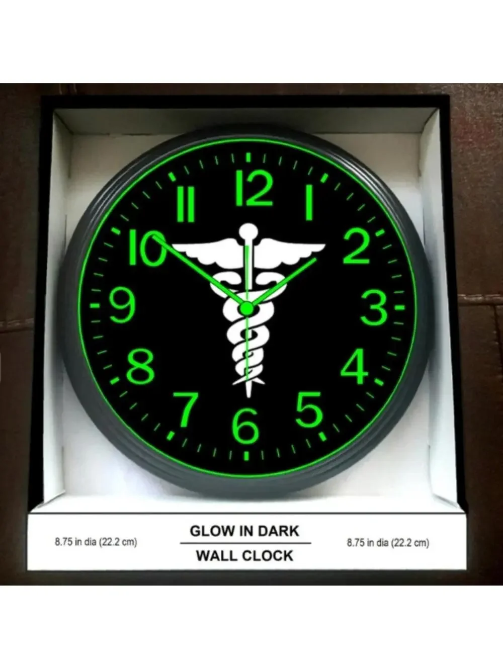 Caduceus  Medical Room Glow In The Dark Wall Clock New!